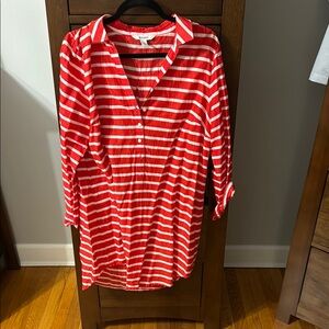 Old Navy Red and White 3/4 Sleeve Button Down Dress